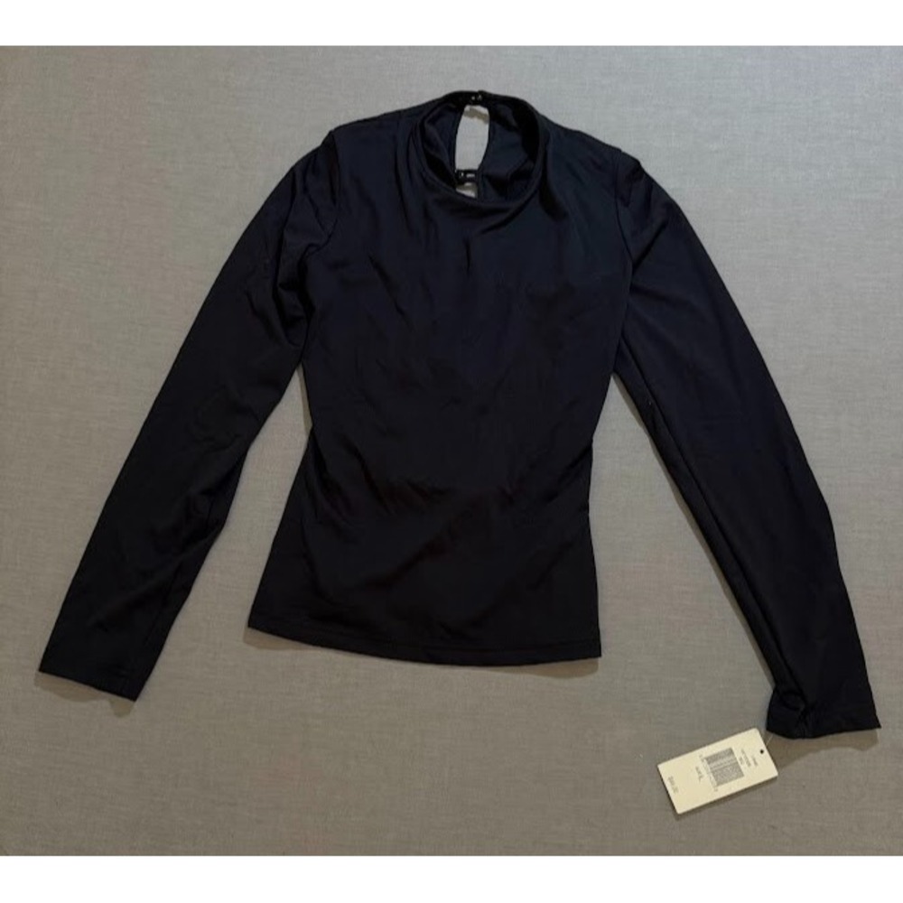 Vintage XOXO‎ Shirt Women Large Black Long Sleeve Button Bare Back Top USA.